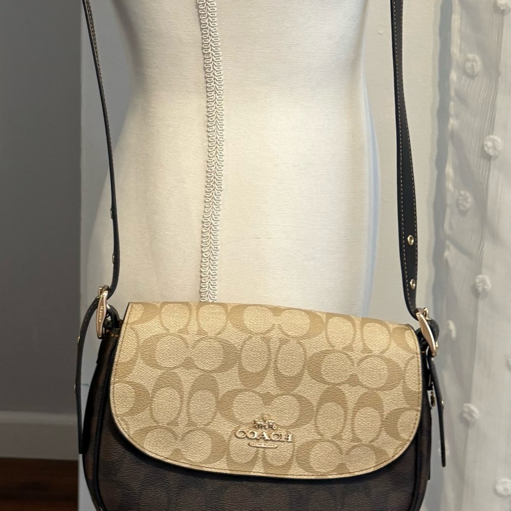 Coach Signature Tan and brown Crossbody Bag